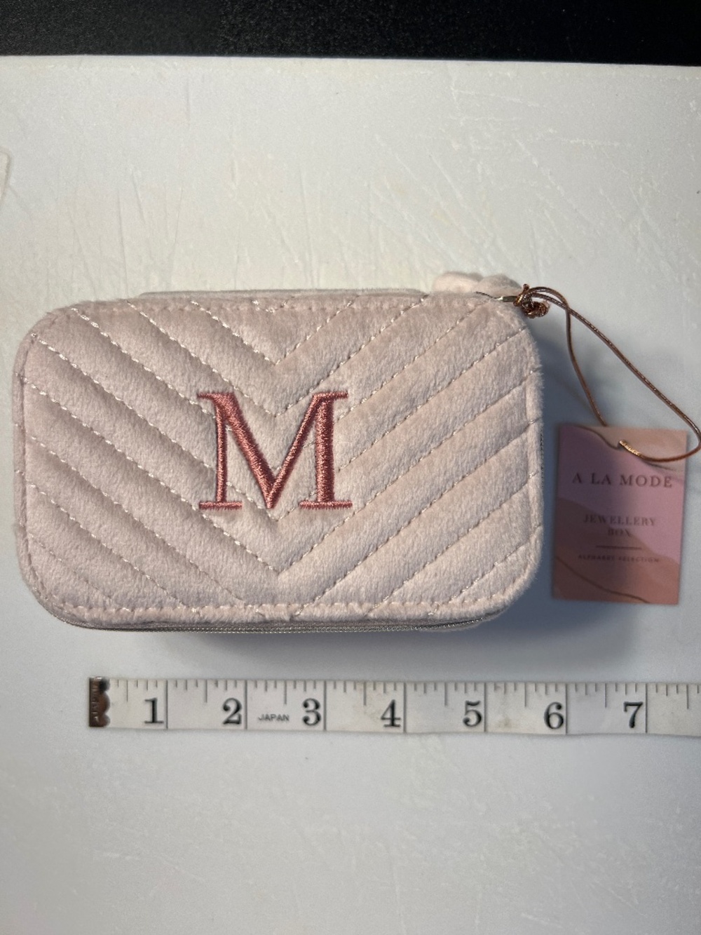 A LA MODE Alphabet Selection Quilted Velvet Poly Monagrammed M Travel Jewelery